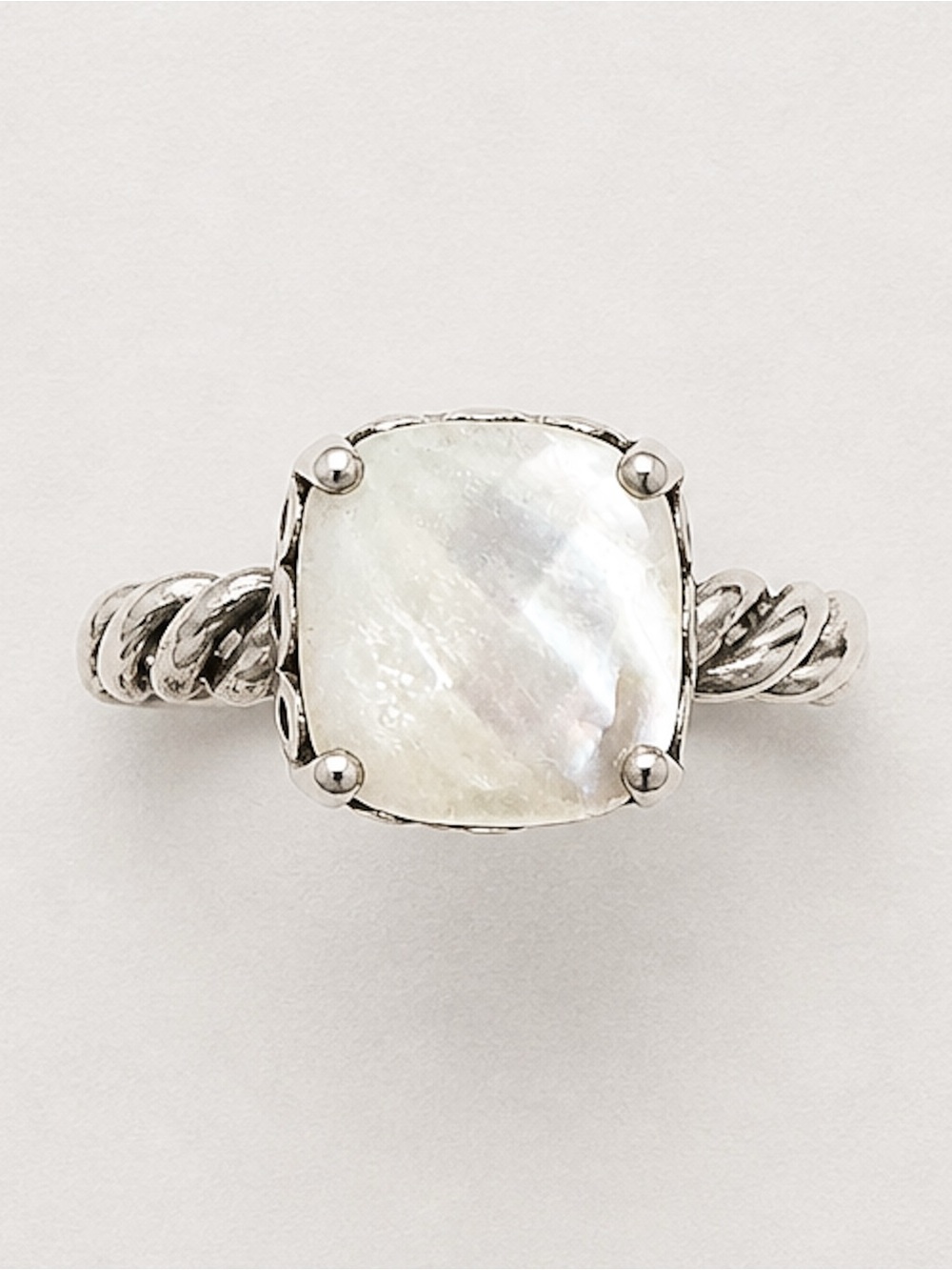 Pandora Cushion Mother of Pearl Ring Twisted Silver Band Size 7 - Women Jewelry